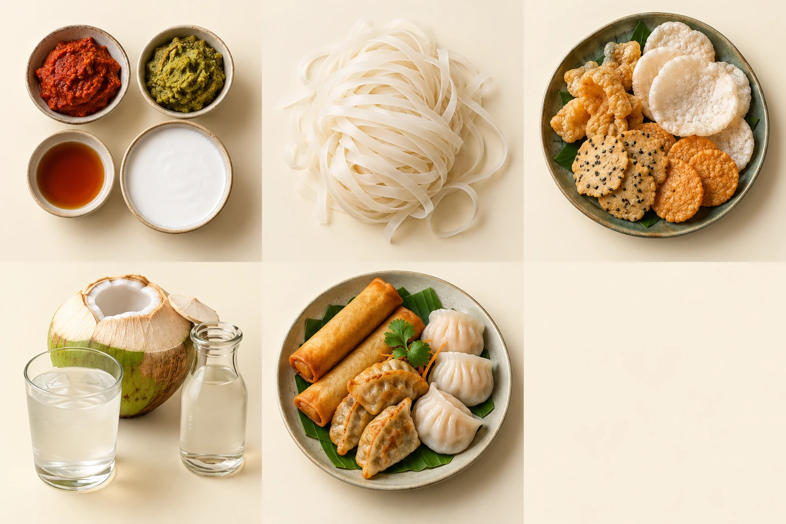 Fotografia concettuale di Paste di curry, salse e latte di cocco