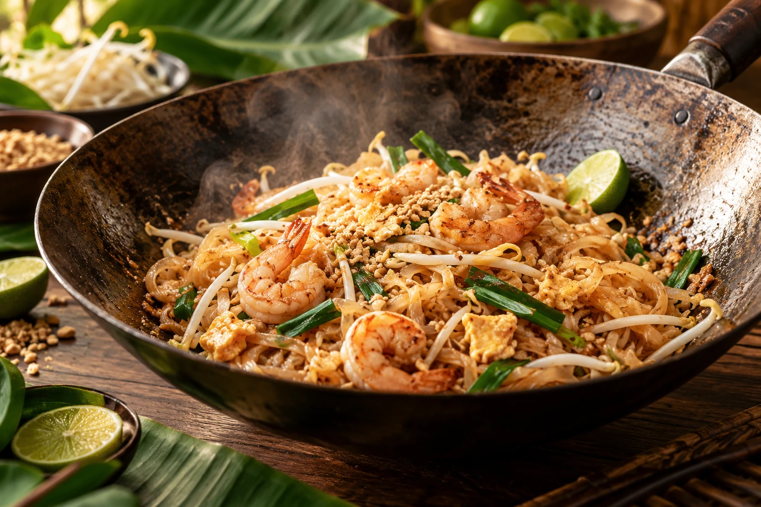 Fotografia concettuale di un wok con pad thai